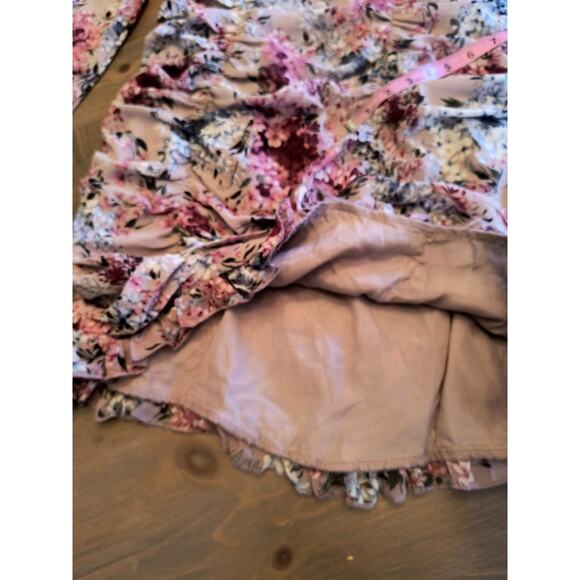 Pretty Little Thing Pink Floral Mini Dress Women's Sz 8 Long Sleeve Lined Ruched - Picture 11 of 16